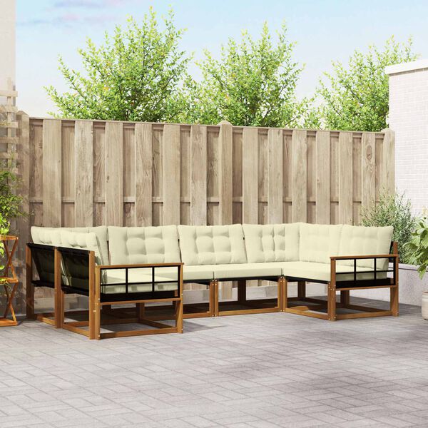 vidaXL Lauko sofos komplektas su pagalve 6 pcs Natūralus ir grietinėlė