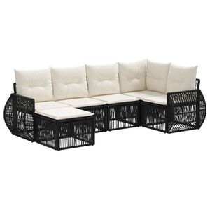 vidaXL Sodo Sofų Rinkinys 6 pcs Juoda ir kreminė balta poliratanas