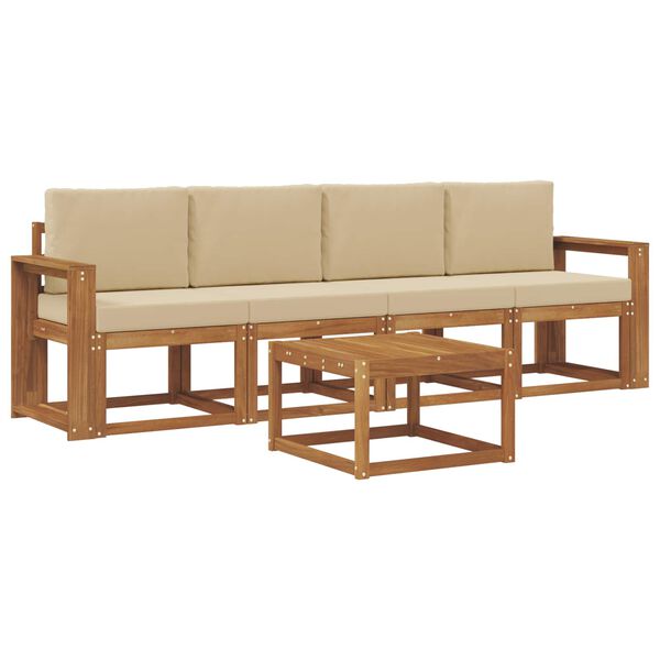 vidaXL Lauko sofos komplektas su pagalve 5 pcs Natūralus ir bežinis