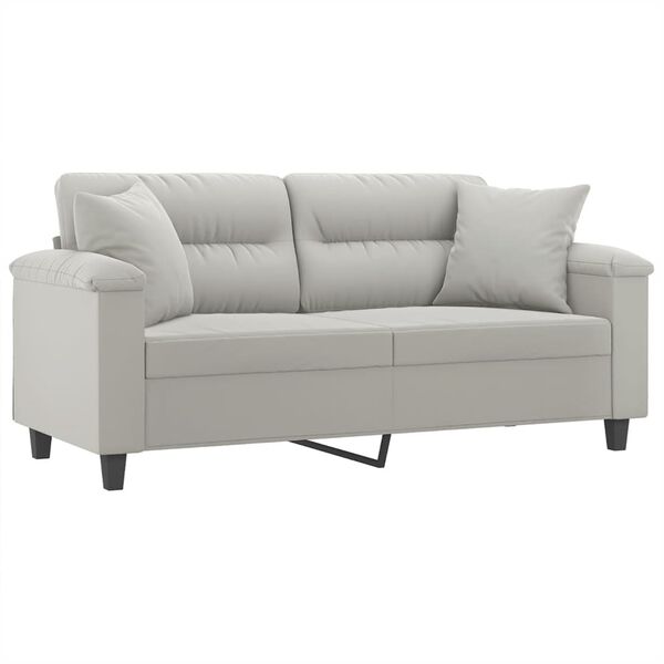 vidaXL Dvivietė sofa su pagalvėmis, pilka, 140cm, mikropluošto audinys