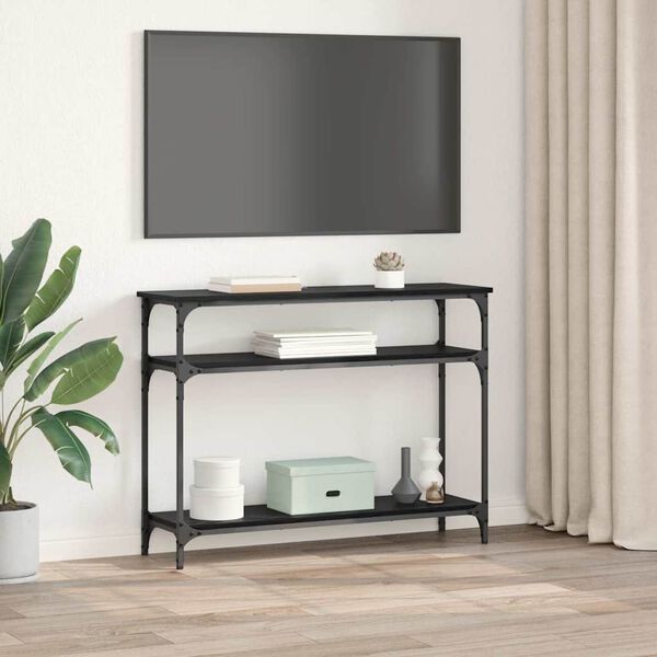 vidaXL Konsolinis stalas su lentyna Juodas ąžuolas 100 x 29 x 75 cm