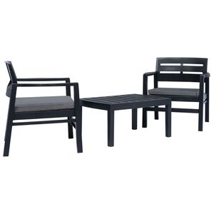 vidaXL Sodo poilsio baldų komplektas, 3 dalių, antracito, plastikas