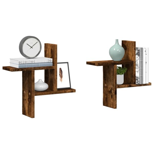 vidaXL Sieninės lentynos, 2vnt., dūminės, 38x12x38cm, apdirbta mediena