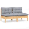 vidaXL Dvivietė sodo sofa su pilkomis pagalvėlėmis, pu&scaron;ies masyvas