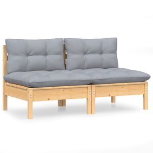 vidaXL Dvivietė sodo sofa su pilkomis pagalvėlėmis, pu&scaron;ies masyvas