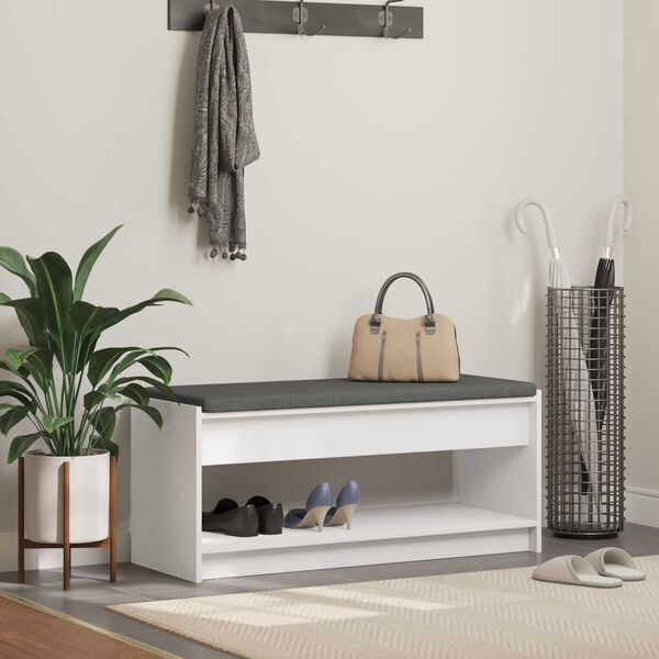 vidaXL Koridoriaus suolas su pagalve su lentyna Balta 103 x 38 x 45 cm