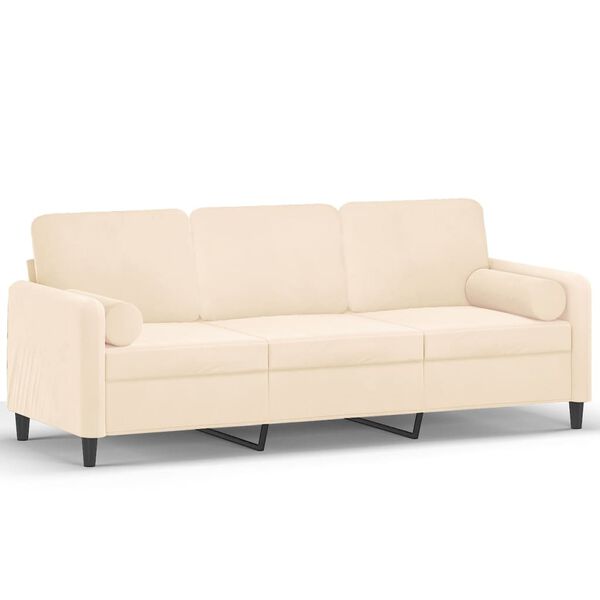 vidaXL Trivietė sofa su pagalvėmis, kreminės spalvos, 180cm, aksomas