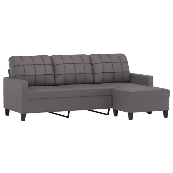 vidaXL Trivietė sofa su pakoja, pilkos spalvos, 180cm, dirbtinė oda