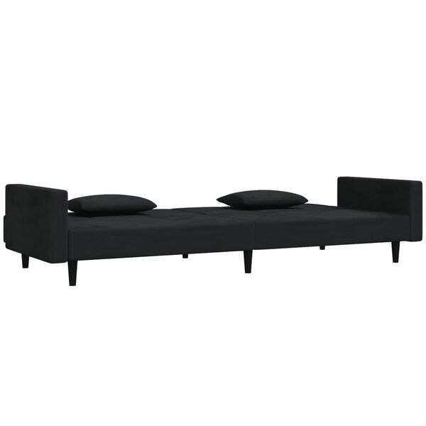 vidaXL Dvivietė sofa-lova su dvejomis pagalvėmis, juoda, aksomas