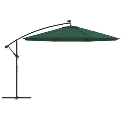 vidaXL Gemb. form. skėt. su LED lemp. ir met. stulp., žal. sp., 350cm