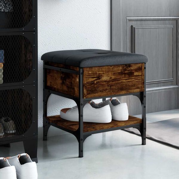 vidaXL Batų suoliukas, dūminio ąžuolo, 42x42x45cm, apdirbta mediena