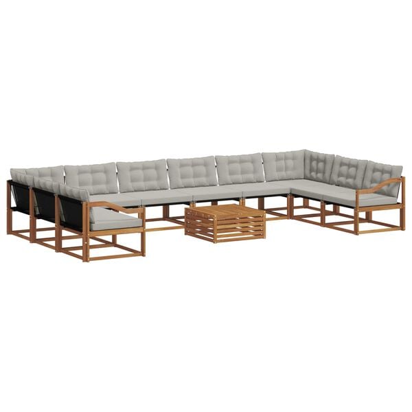 vidaXL Lauko sofos komplektas 11 pcs Natūrali ir &scaron;viesiai pilka