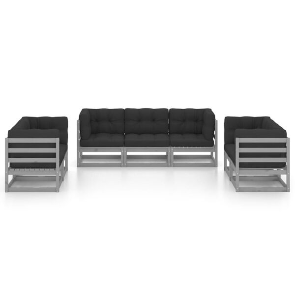 vidaXL Sodo komplektas su pagalvėlėmis, 7 dalių, pušies masyvas