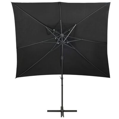 vidaXL Gembinis skėtis su dvigubu viršumi, juodos spalvos, 250x250cm