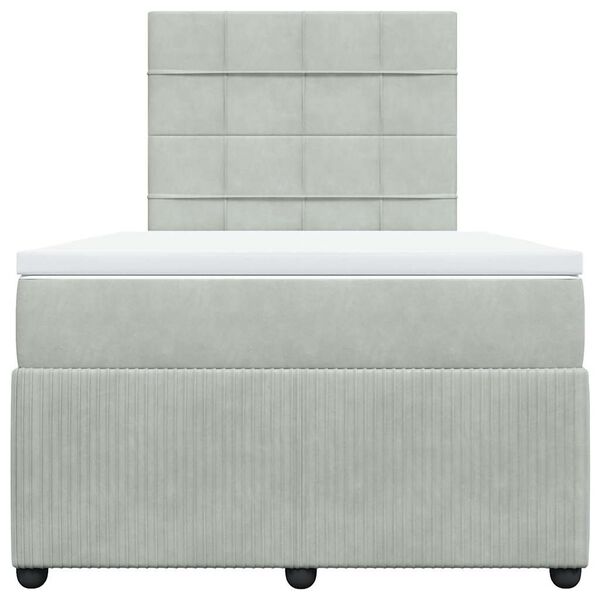 vidaXL Lova su spyruoklėmis ir čiužiniu, pilka, 120x200cm, aksomas