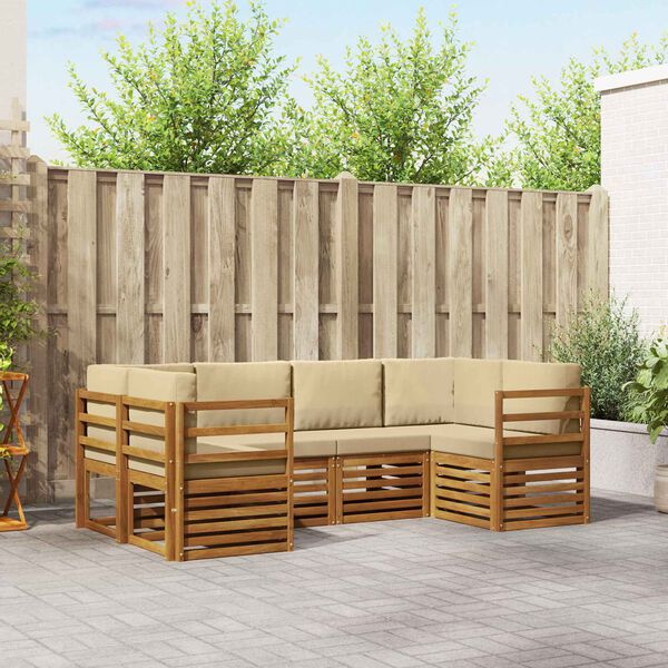 vidaXL Sekcijos sofų komplektas 6 pcs Natūrali Kietos akacijos mediena