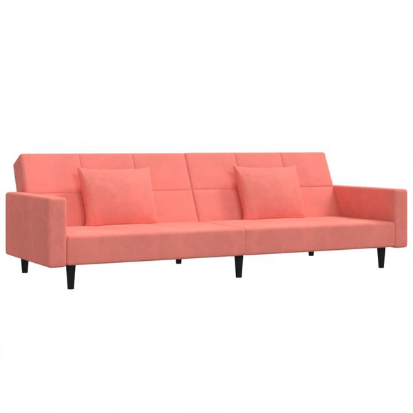 vidaXL Dvivietė sofa-lova su dvejomis pagalvėmis, rožinė, aksomas