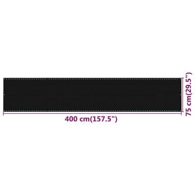 vidaXL Balkono pertvara, juodos spalvos, 75x400cm, HDPE