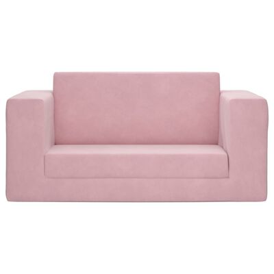 vidaXL Vaikiška dvivietė sofa-lova, rožinės spalvos, minkštas pliušas