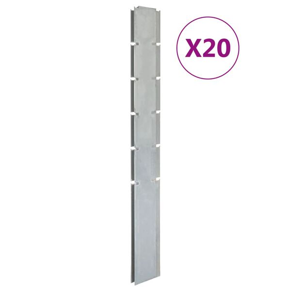 vidaXL Sodo tvoros stulpai, 20vnt., sidabriniai, 160cm, plienas