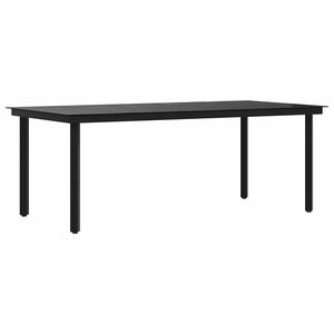 vidaXL Sodo valgomojo stalas, juodas, 200x100x74cm, plienas ir stiklas