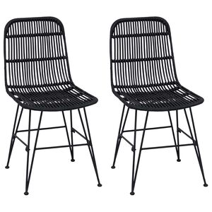 vidaXL Valgomojo kėdė 2 pcs Juoda 41 x 55 x 85 cm Ratana ir Plienas