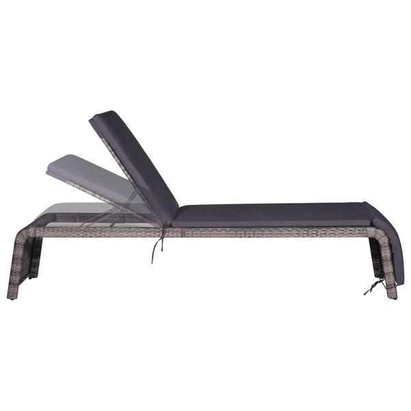 vidaXL Saulės gultas su staliuku, pilkos spalvos, poliratanas