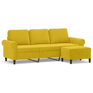 vidaXL Trivietė sofa su pakoja, geltonos spalvos, 180cm, aksomas