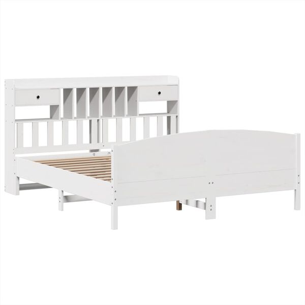 vidaXL Lova su knygų spinta be čiužinio, balta, 180x200cm, pu&scaron;is