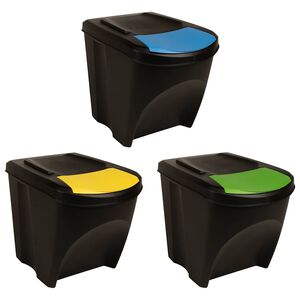 vidaXL Viena ant kitos sudedamos &scaron;iuk&scaron;liadėžės, 3vnt., antracito, 75l