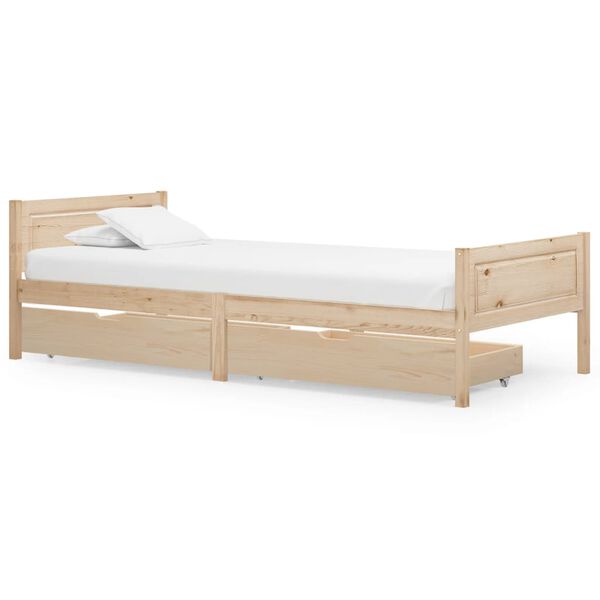 vidaXL Lovos rėmas su 2 stalčiais, 100x200cm, pu&scaron;ies medienos masyvas