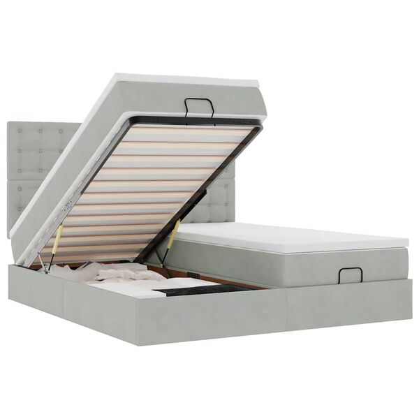 vidaXL Osmanų lovos rėmas su čiužiniais, pilkas, 200x200cm, aksomas