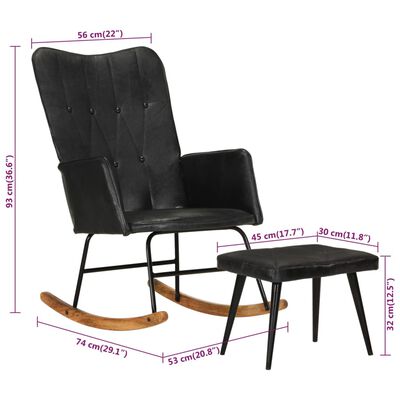 vidaXL Supama kėdė su pakoja, juodos spalvos, tikra oda