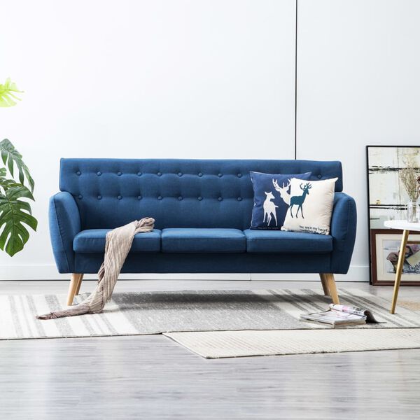 vidaXL Trivietė sofa, audinio apmušalas, 172x70x82cm, mėlyna