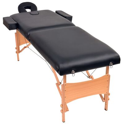 vidaXL Sulankstomas masažo stalas, juodas, 2 zonų, 10cm storio
