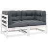 vidaXL Dvivietė sodo sofa su pagalvėlėmis, balta, pu&scaron;ies masyvas