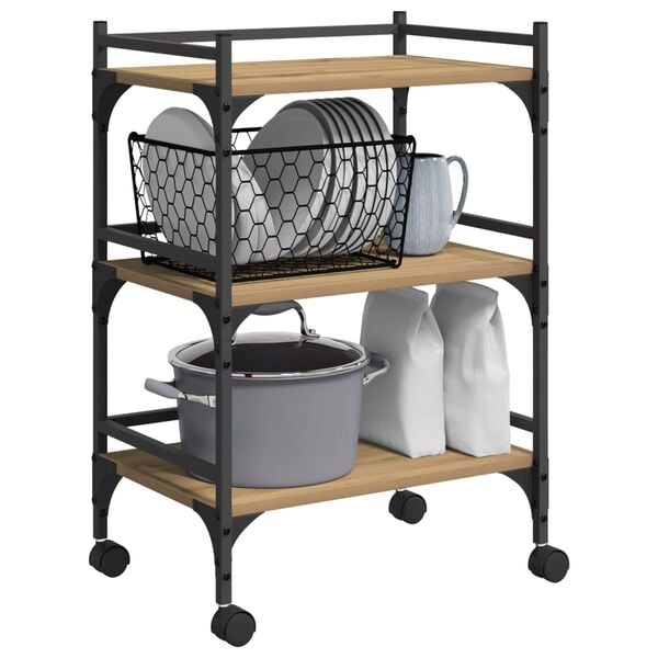 vidaXL Virtuvės vežimėlis Amatininkų ąžuolas 50 x 35 x 75.5 cm