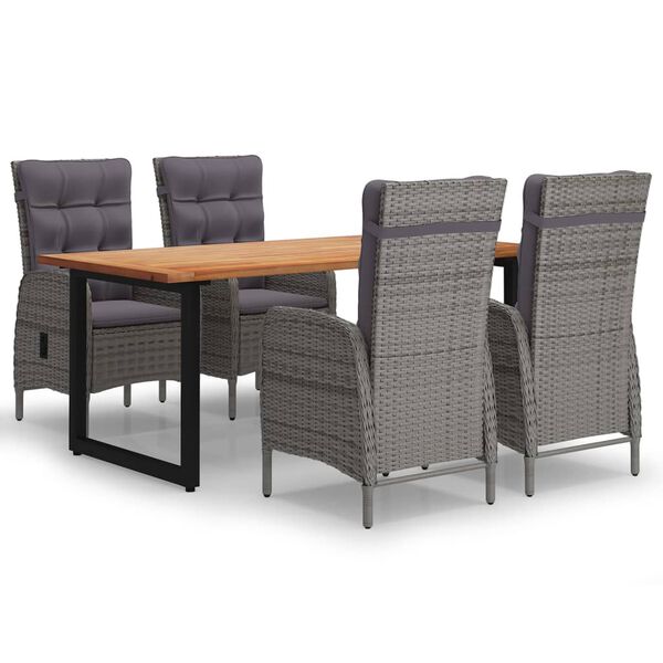 vidaXL Sodo komplektas su pagalvėlėmis, 5 dalių, pilkas, poliratanas