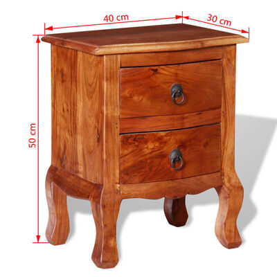 vidaXL Naktinis staliukas su stalčiais, 2 vnt., akacijos mediena