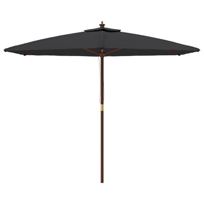 vidaXL Sodo skėtis su mediniu stulpu, juodos spalvos, 299x240cm