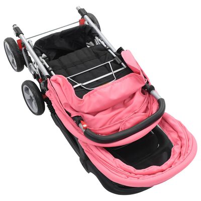 vidaXL Vaikiškas dvivietis vežimėlis, rožinis/juodas, plienas