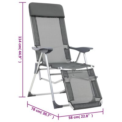 vidaXL Stovyklavimo kėdės su pakojomis, 2vnt., pilkos, tekstilenas