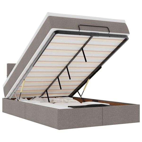 vidaXL Osmanų lova su čiužiniu ir LED, taupe sp., 120x190cm, audinys