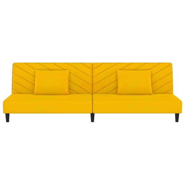 vidaXL Dvivietė sofa-lova su dvejomis pagalvėmis, geltona, aksomas