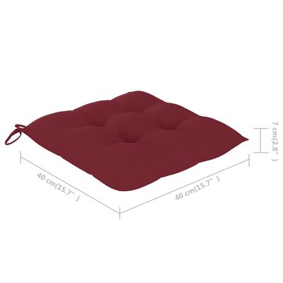 vidaXL Bistro komplektas su raudonomis pagalvėmis, 3 dalių, tikmedis