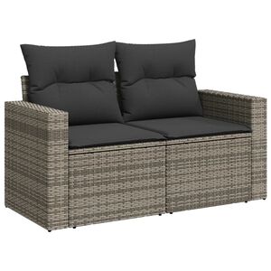 vidaXL Dvivietė sodo sofa su pagalvėlėmis, pilkos spalvos, poliratanas