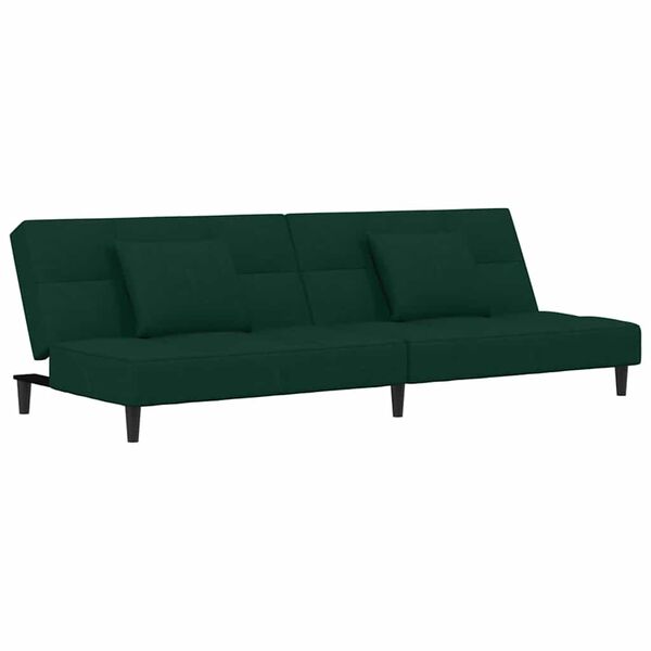vidaXL Dvivietė sofa-lova su dvejomis pagalvėmis, žalia, aksomas