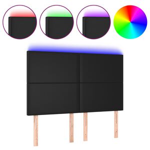 vidaXL Galvūgalis su LED, juodos spalvos, 144x5x118/128cm dirbtinė oda