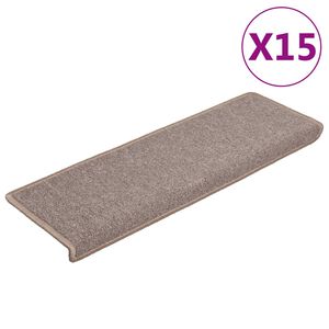 vidaXL Laiptų kilimėliai, 15 vnt., 65x21x4 cm, &scaron;viesiai rudi, stačiakampiai kra&scaron;tai