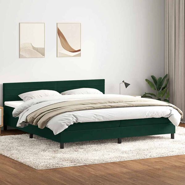 vidaXL Box Spring Lova su čiužiniu Tamsiai žalia 200x210 cm Velvet